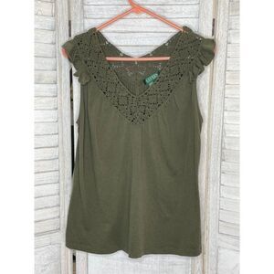 Ralph Lauren Army Green Crochet V Neck Tank Top Size Small